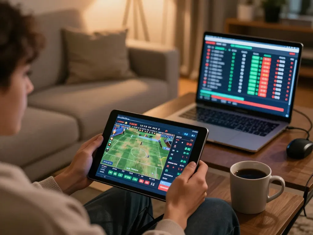 Bong88 user analyzing odds on tablet for a strategic sports betting session at home.