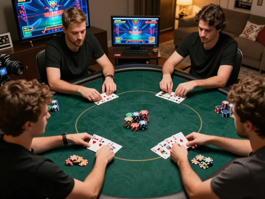 Players strategizing during a poker game on the vvvwin platform with vibrant graphics.