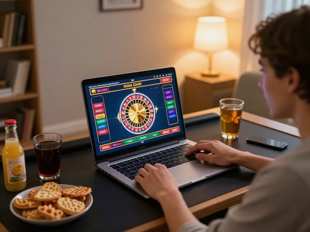 Engaging in vin88 online casino gameplay on a laptop, showcasing a lively roulette interface.
