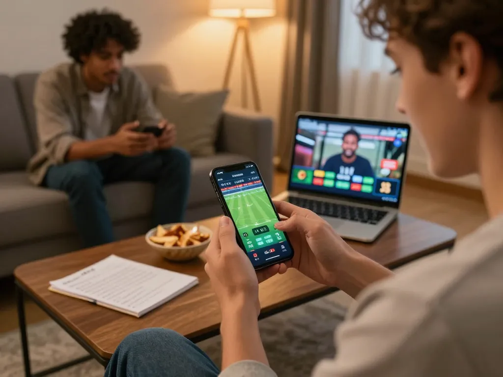 Person placing bets on sports odds using the tylekeonhacai88 app during a relaxed home gaming session.