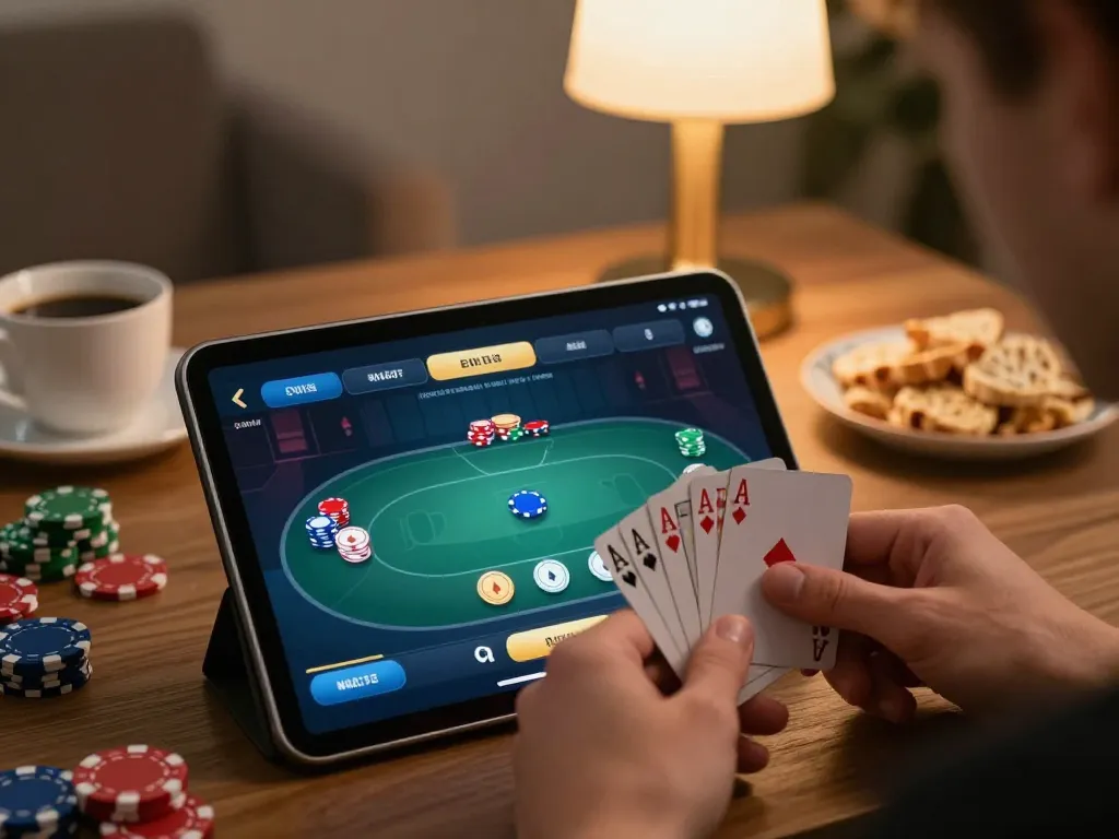 Engaging with az888 online poker interface while enjoying home comfort.