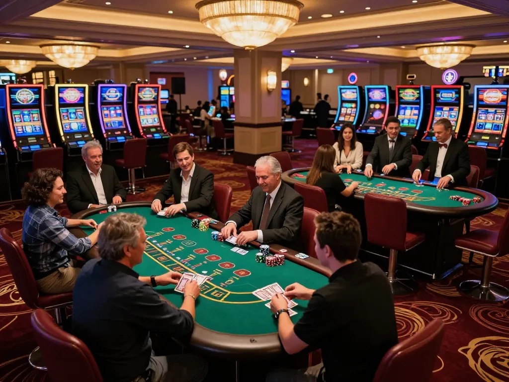 Players enjoying intense blackjack matches at Go 88 casino, lively atmosphere with vibrant surroundings.