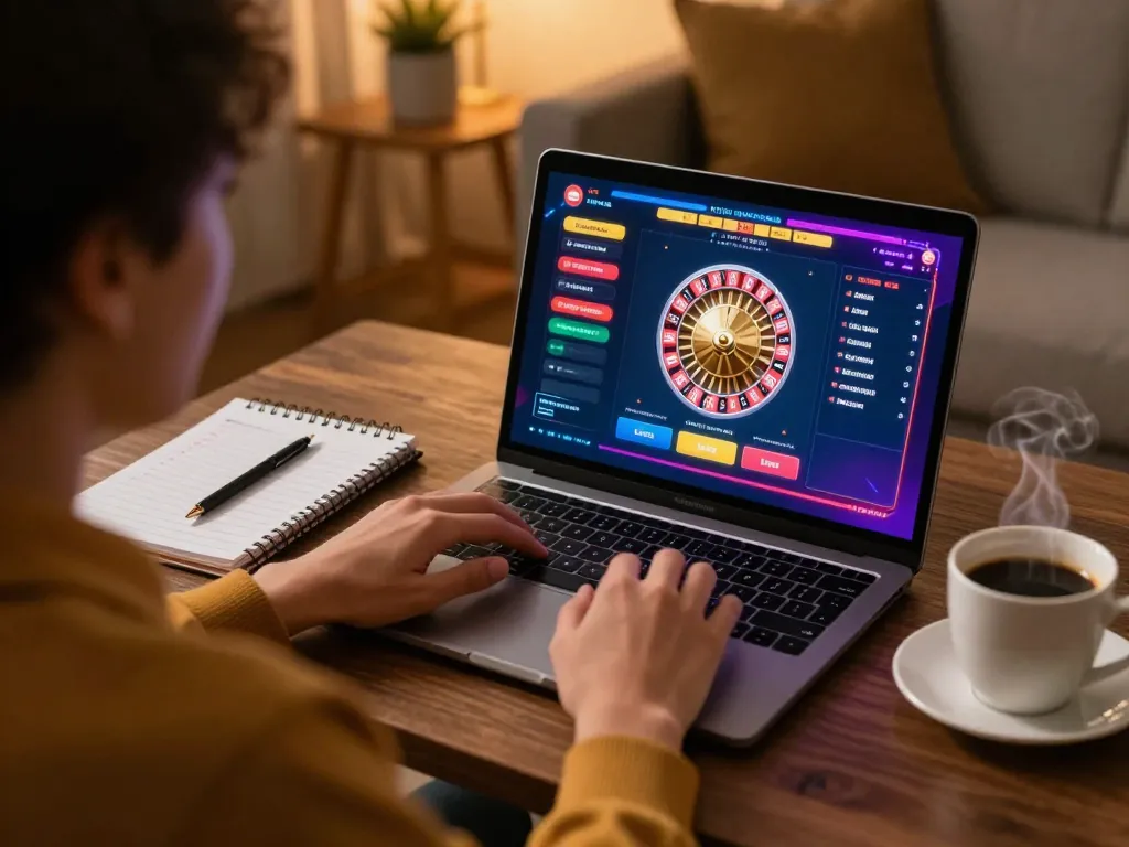 O8 player strategizing while engaging in exciting online casino games from home, showcasing a vibrant gaming interface.