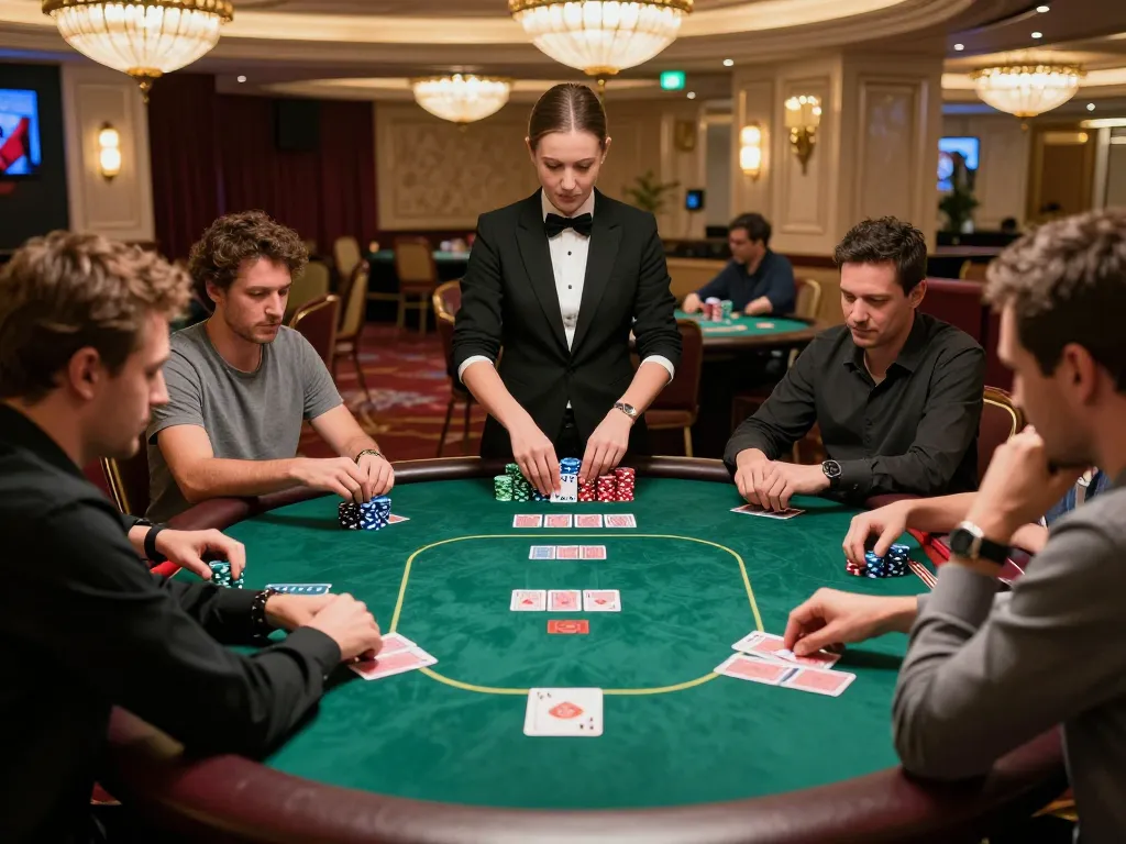 Thabet players engaging in an intense poker game at a luxurious casino table