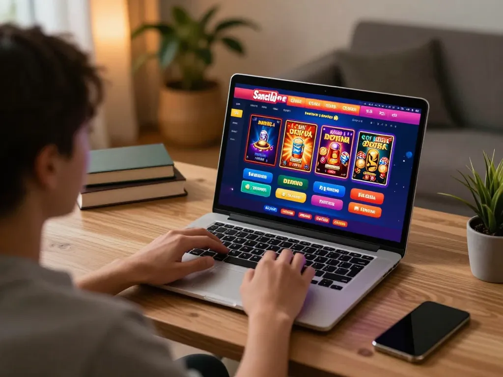 Engaging online gaming scene at Sanclub featuring a player immersed in poker gameplay.
