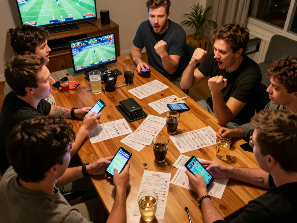 Cakhiatv users engaging in dynamic sports betting during a lively home gathering, showcasing strategy and excitement.