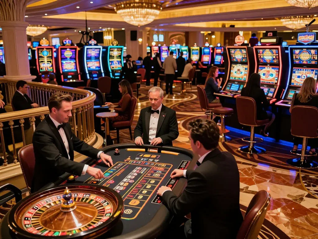 Engaged players at a luxurious casino, showcasing 58win gameplay excitement and betting strategies.