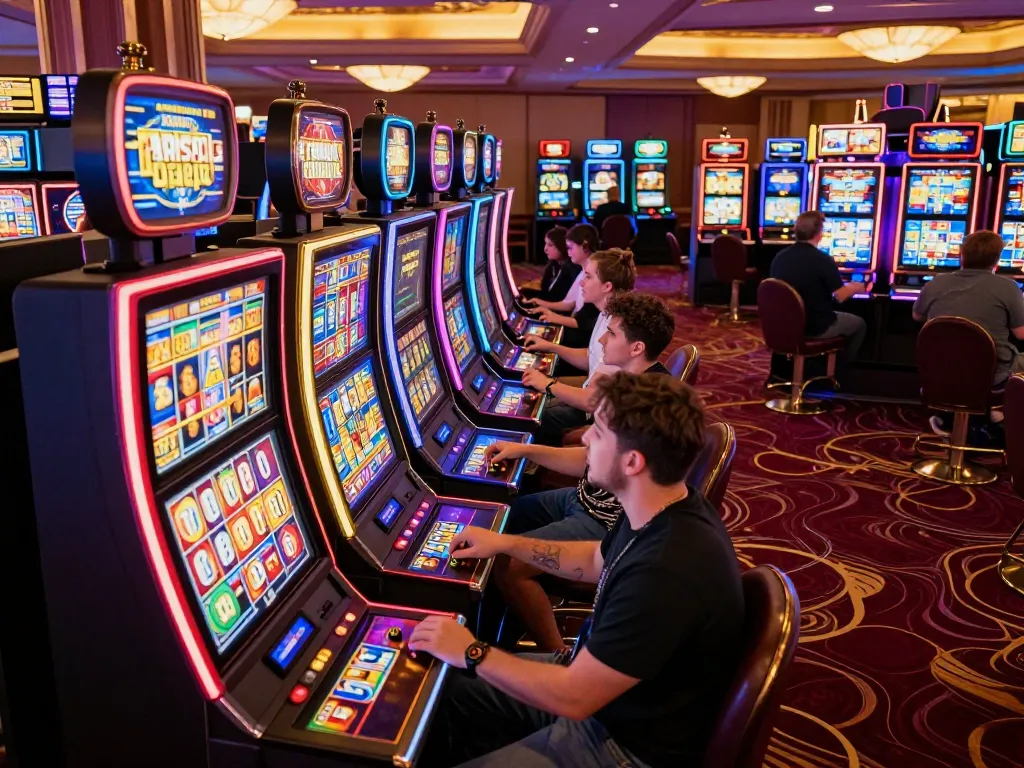 Players enjoying the excitement of TR88 slot machines in a lively casino atmosphere.