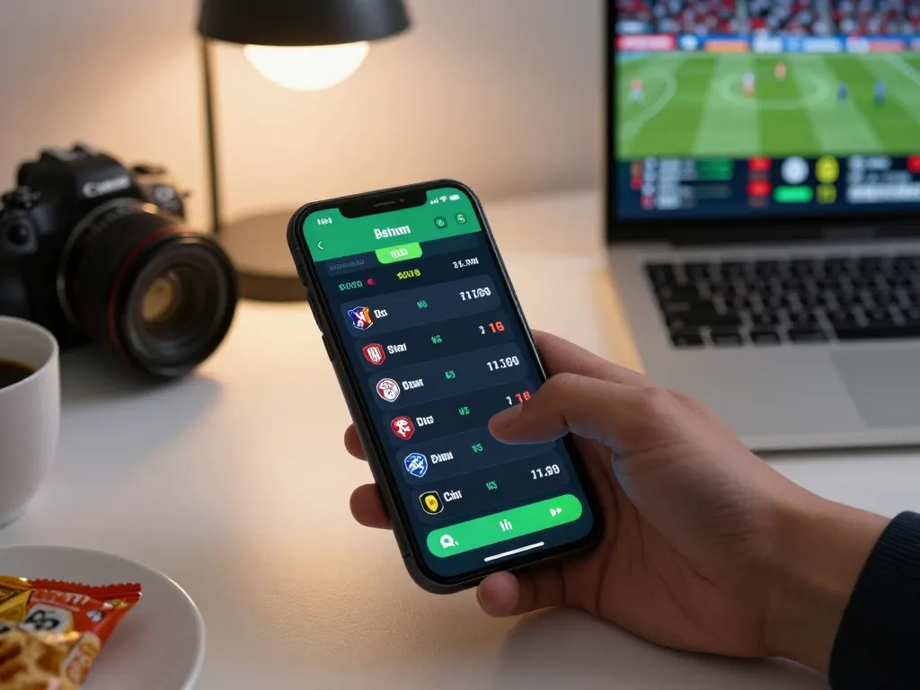 LUCK8 mobile user placing bets on smartphone, engaging in fun sports betting.