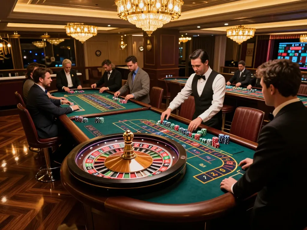 Players placing bets at a roulette table in a luxurious casino, showcasing the excitement of sunwin gaming.