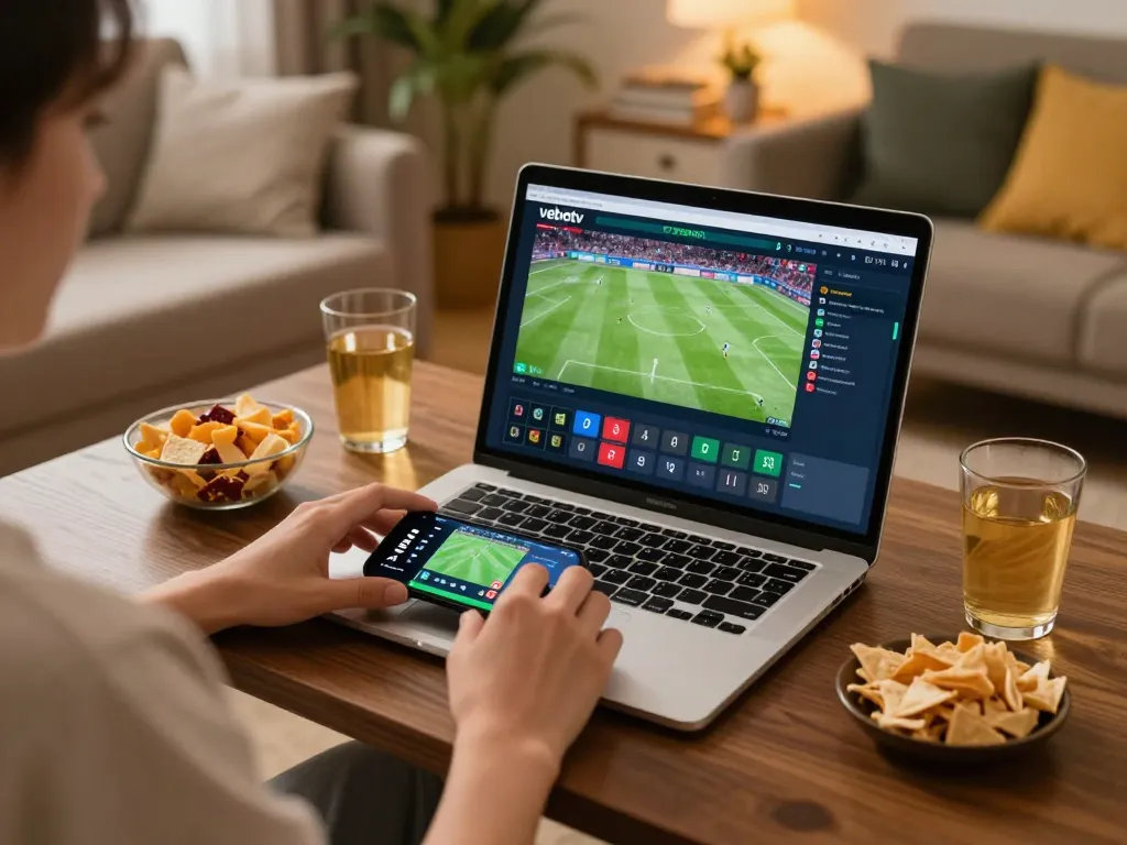 Engaging scene with player placing bets on vebotv streaming football matches from home