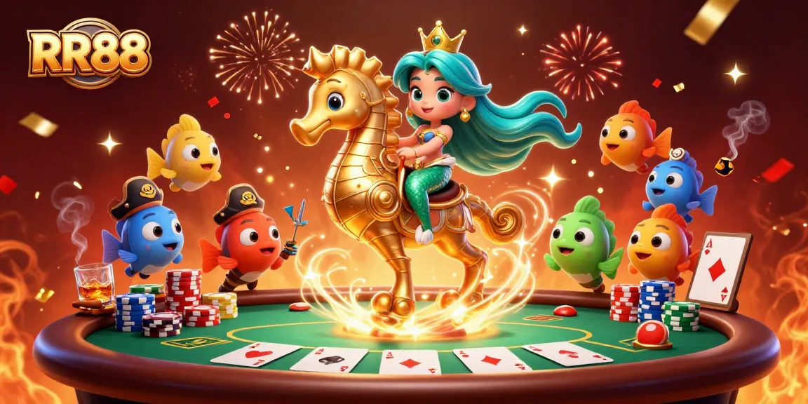 Experience thrilling action at RR88 with a vibrant casino scene featuring a mermaid princess and seahorse.