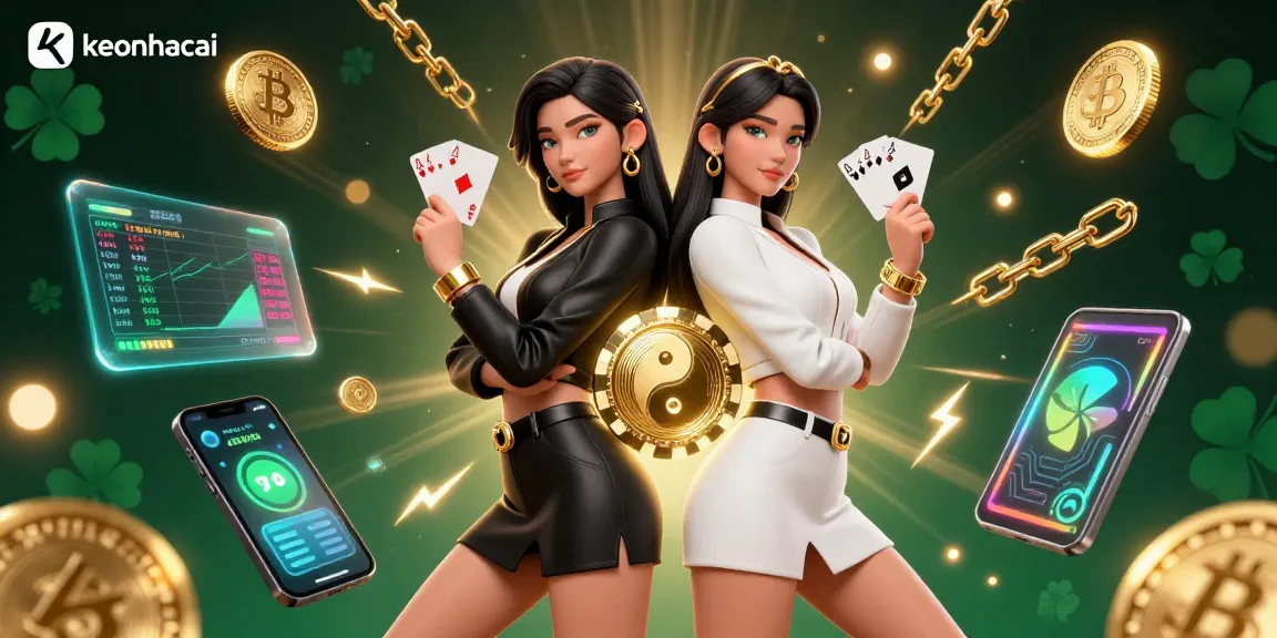 Engage with keonhacai in an immersive scene featuring Asian women and dynamic casino elements.