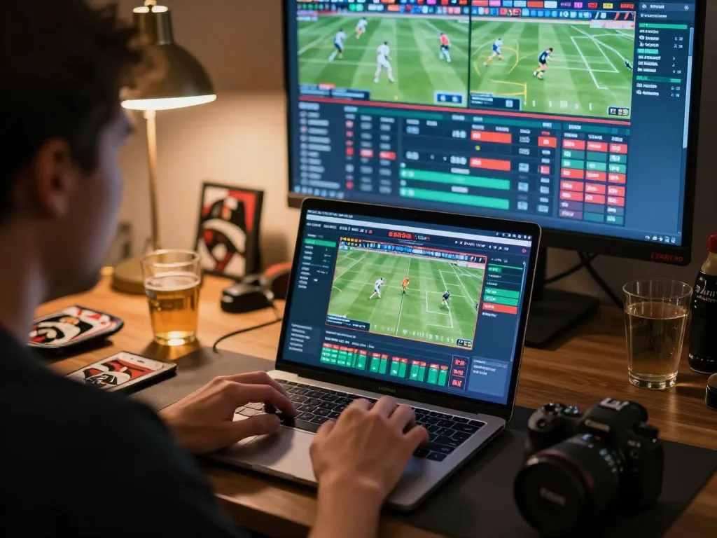 Say88 player engaged in exciting sports betting at home with live event interface.