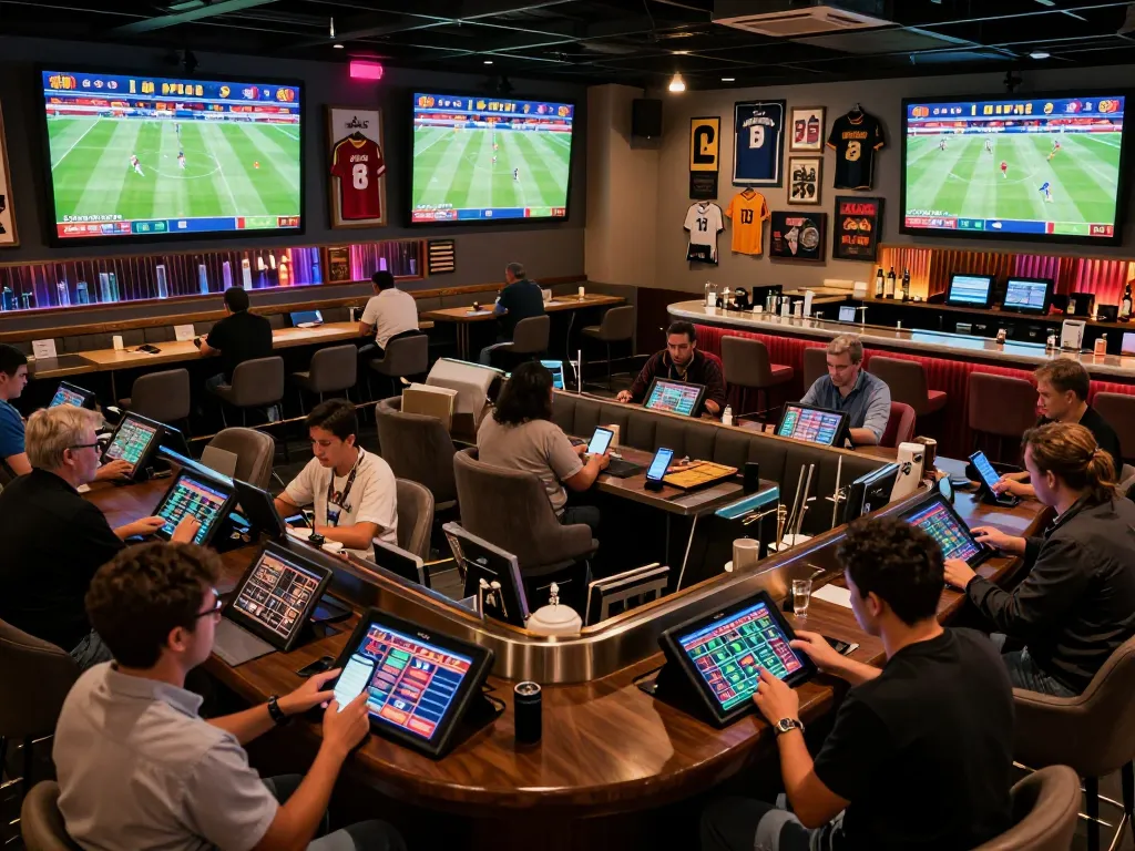 Live sports betting experience at NK88 with patrons engaged in betting activities.