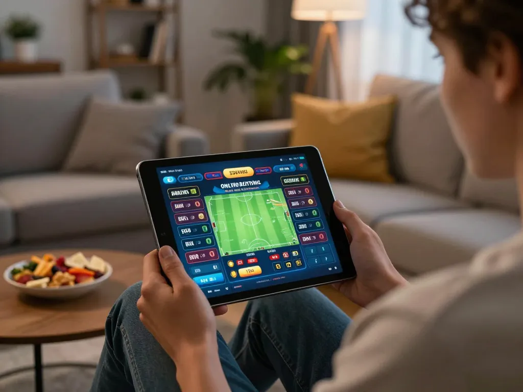 Engaged user placing bets on Trang chủ open88 via tablet, enjoying comfortable home environment.
