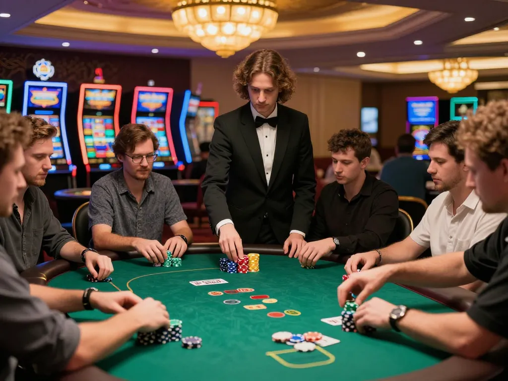 Players are enjoying high-stakes poker at 555win casino, showcasing vibrant chips and engaging gameplay.