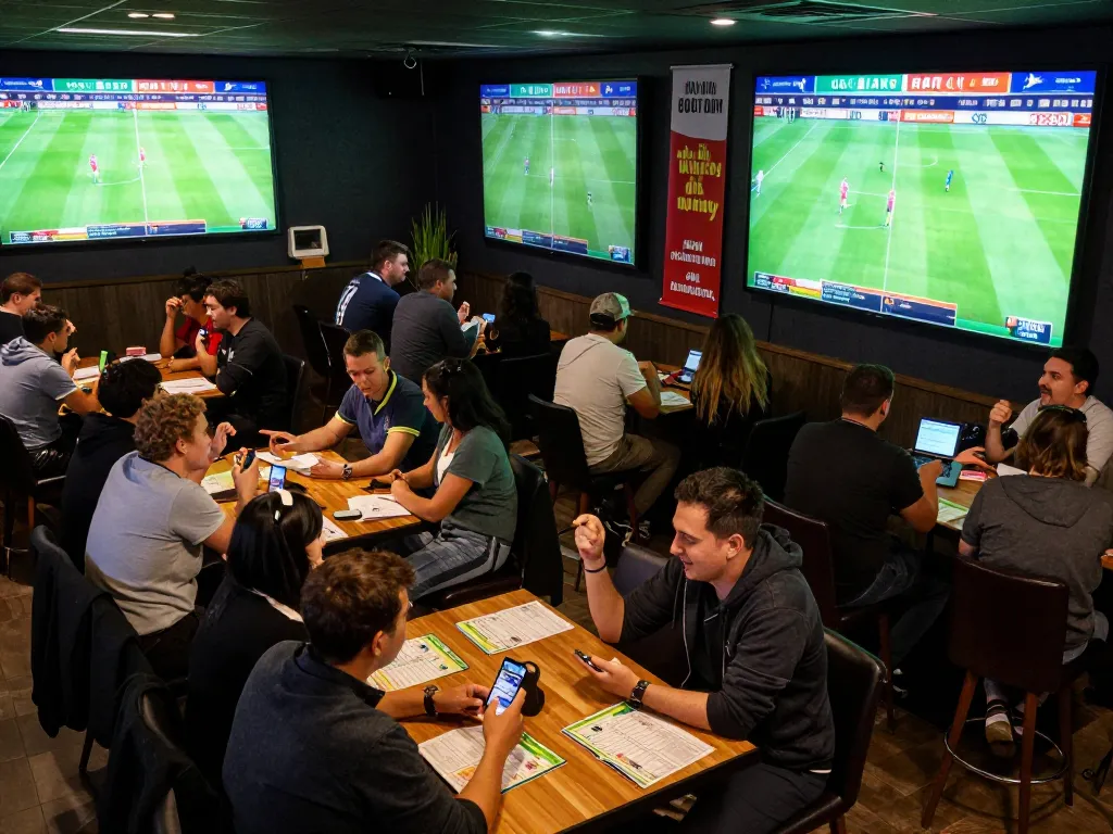 Fans engaging in sports betting with excitement as they followฟุตบอล matches.