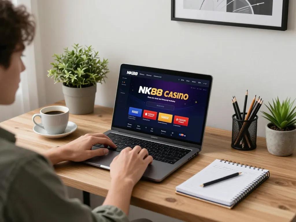 Engaged player evaluating betting strategies on NK88 casino app in a cozy home workspace