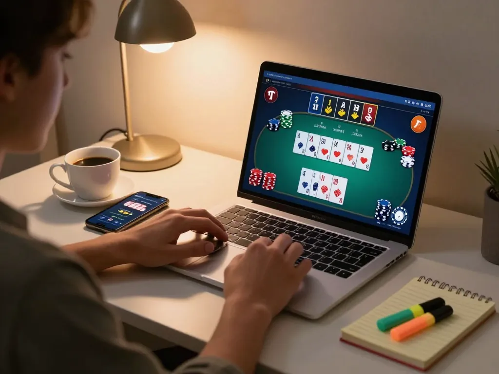 Engaging gameplay on 23win poker app with strategic notes highlighting responsible gambling.