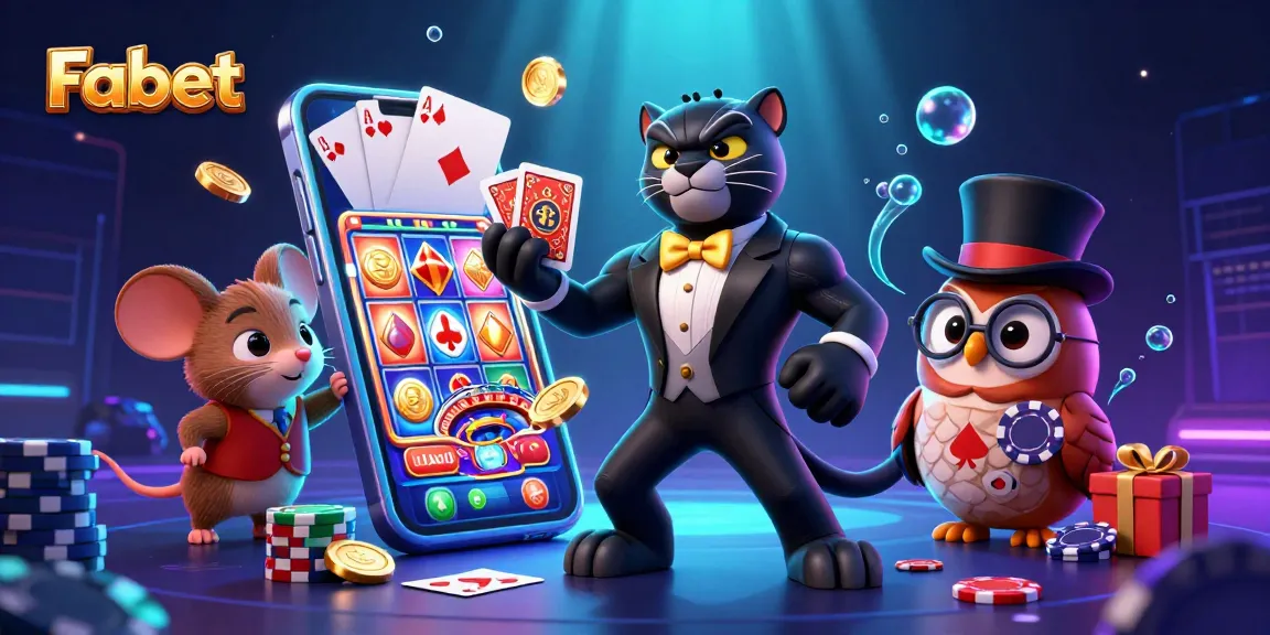 Fabet showcases a stylish panther dealing cards in a vibrant casino setting full of excitement.