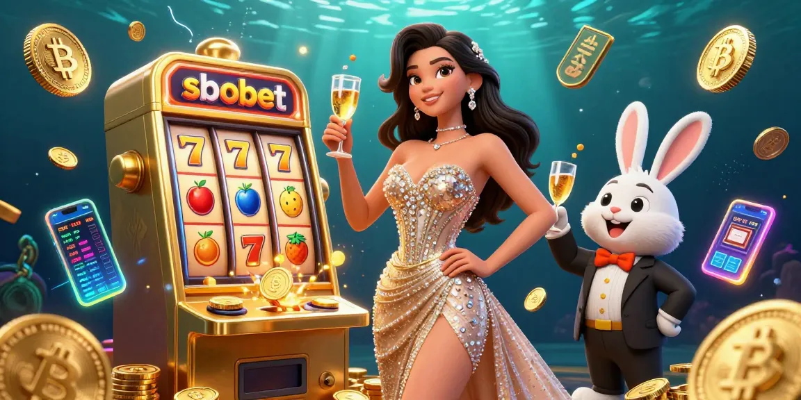 Sculpt stunning sbobet scenes with a 3D woman toasting beside a golden jackpot slot machine.