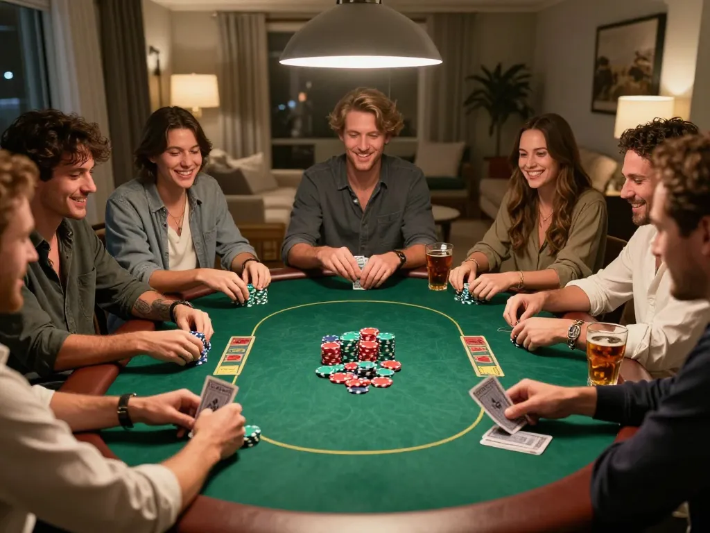 Players enjoying a strategic poker night at home, showcasing XX88 camaraderie and engagement.