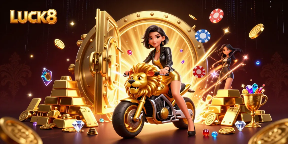 Experience LUCK8's excitement with a glamorous scene of casino adventures and treasures.